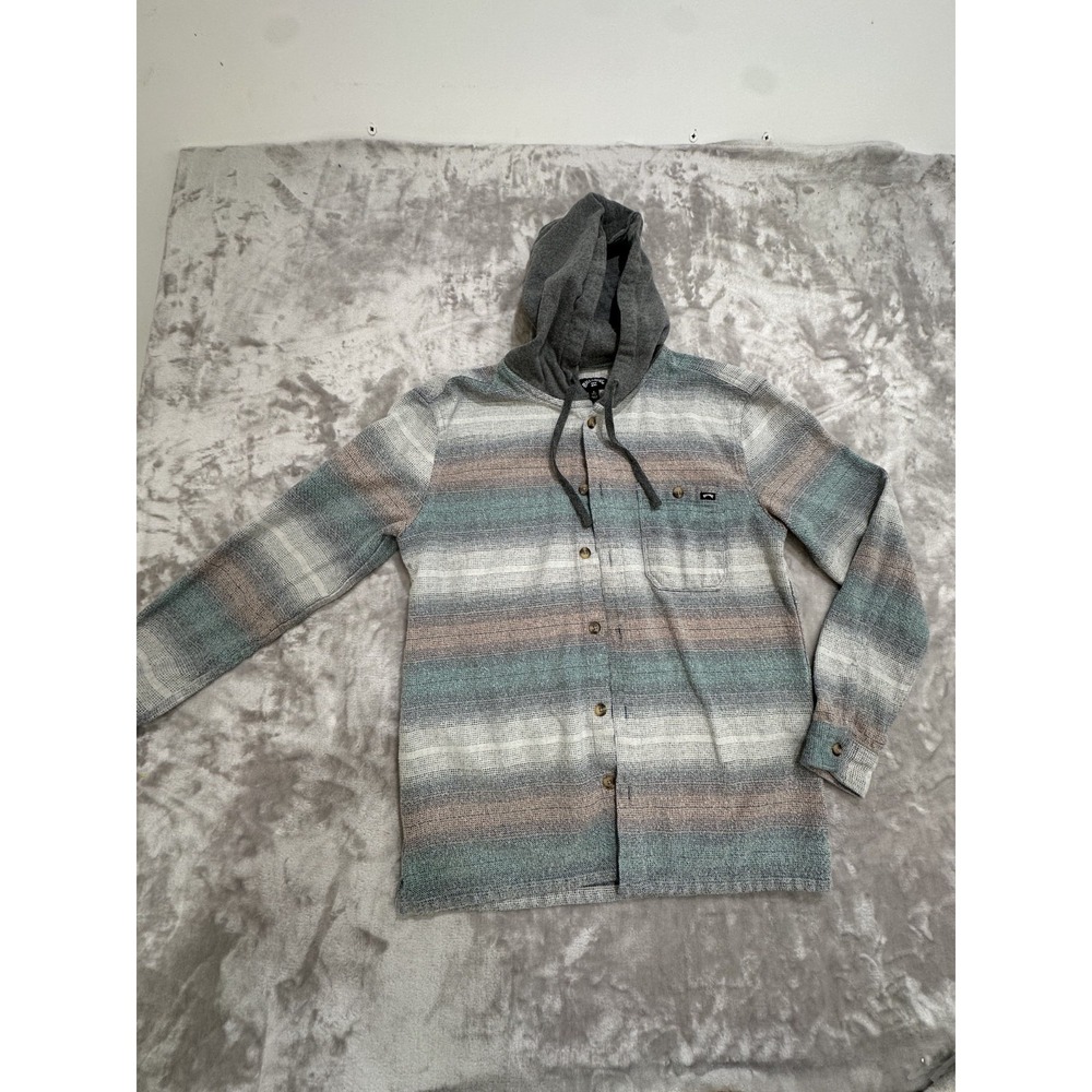 Billabong Shacket Hoodie‎ Men's Size Small Multicolor Striped Drawstring Buttons